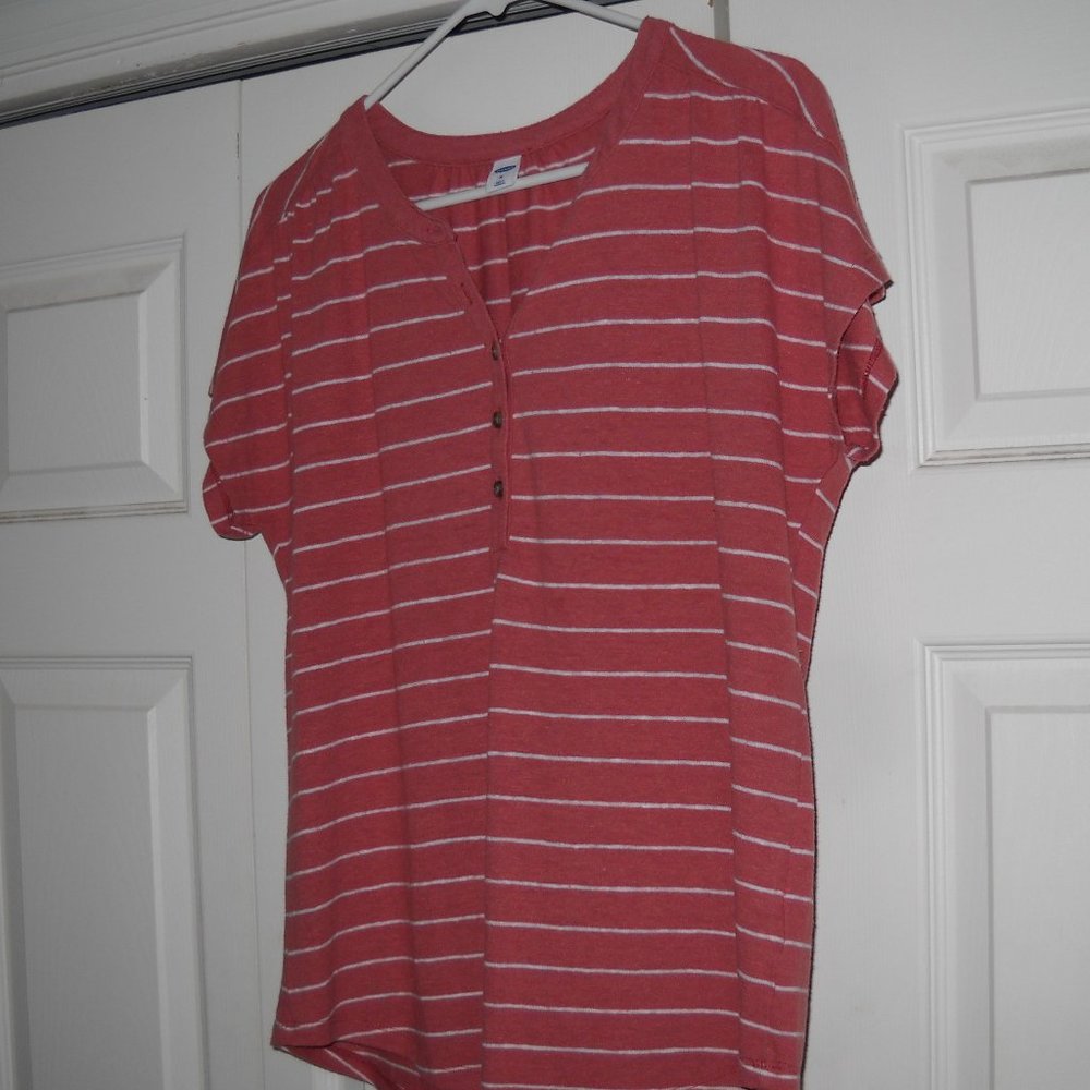 Old Navy Stripped Button Neck Shirt Womens Size M